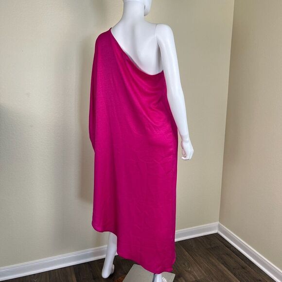 Vici Women's Size S Pink One Shoulder Satin Kaftan Maxi Dress Pullover Flowy - Picture 9 of 14